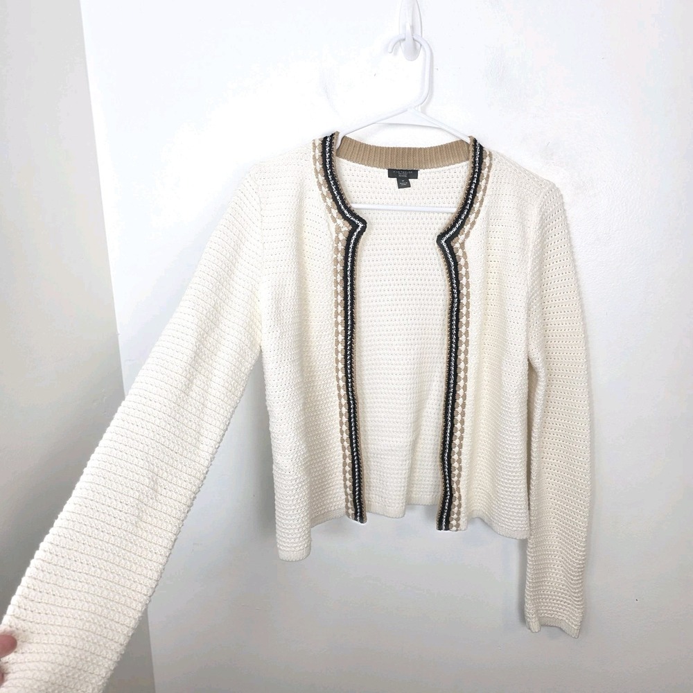 Ann Taylor Cream Preppy Classic Old Money Quiet Luxury Open Cardigan Sz S Pet.